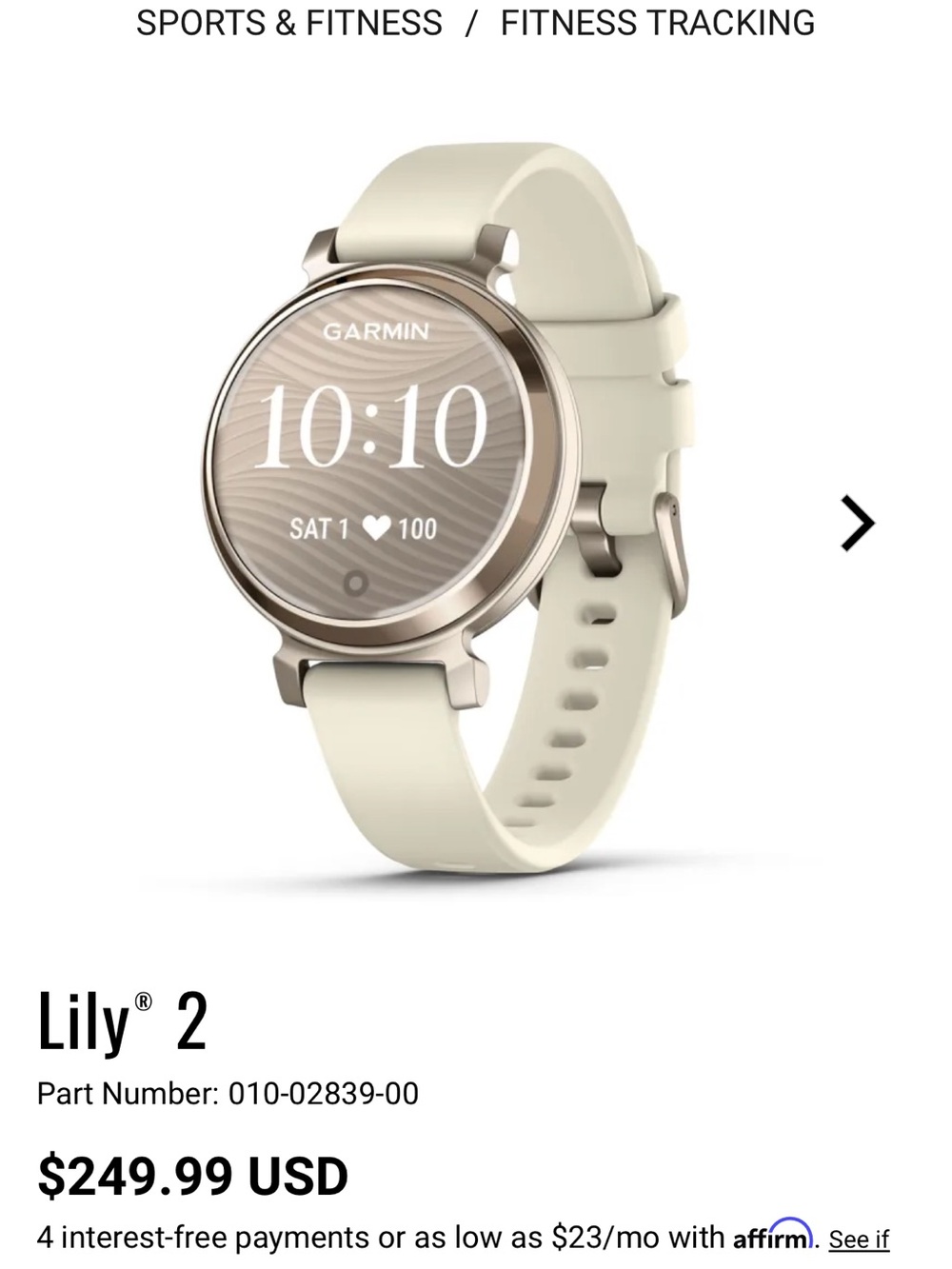 garmin Lily 2 Active Smartwatch - Cream Strap, Gold Case - Picture 5 of 7